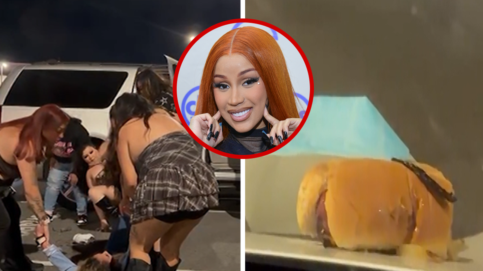 कार्डी बी कॉन्सर्टमधील भांडण व्हिडिओवर एका हॉट डॉगने एका बाईस्टँडरच्या कारच्या हुडवर सोडले आहे