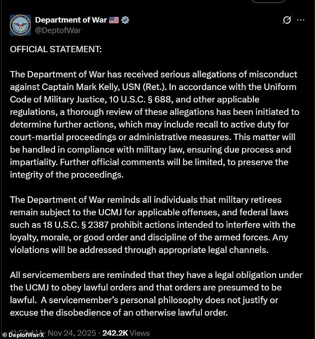 ट्रम्प यांनी फाशीची धमकी दिल्यानंतर पीट हेगसेथ यांनी ‘देशद्रोह’ वादळात डेमोक्रॅटिक सिनेटरवर हातोडा सोडला