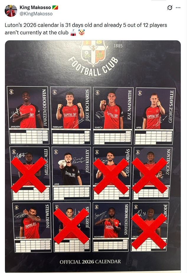अधिकृत 2026 कॅलेंडरमधील जवळपास अर्ध्या पथकासह ल्युटन फॅन मॉक क्लब – जे आता विक्रीवर आहे!