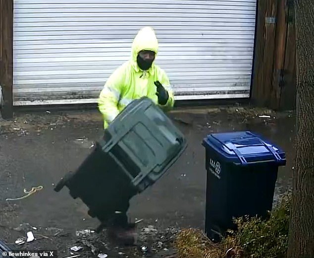 एका आळशी DC कचरा गोळा करणाऱ्याने कचरापेट्या रिकामे करण्याऐवजी गल्लीत टाकण्याचे चित्रीकरण केले होते.