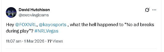 फुटी चाहत्यांनी एनआरएलच्या लास वेगास एक्स्ट्राव्हॅगांझाच्या पहिल्या गेममध्ये भयानक टीव्ही चुकीच्या सेकंदांवर टीका केली: ‘हे एक लाजिरवाणे आहे’