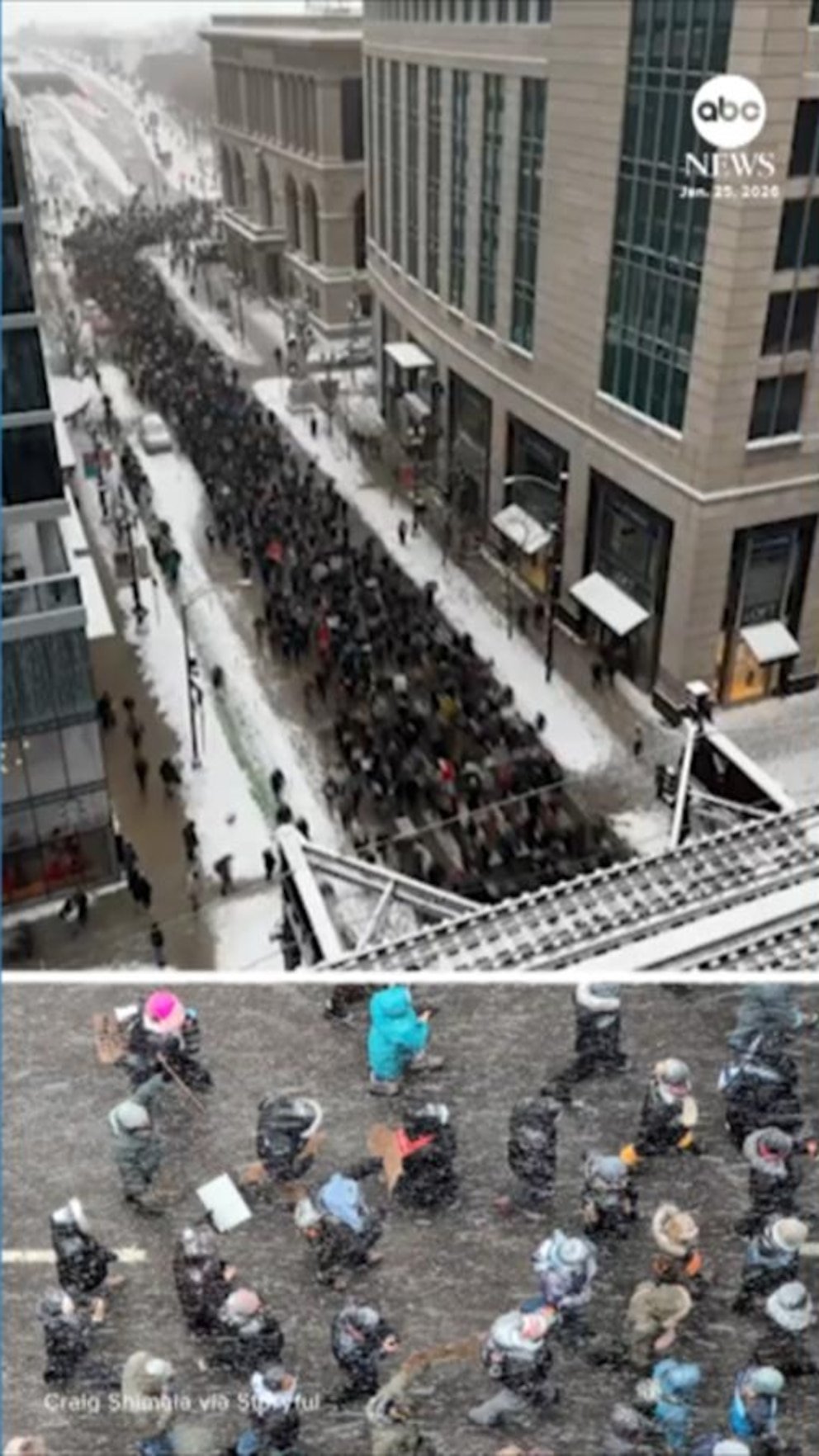 पहा: बर्फविरोधी निदर्शकांनी बर्फाळ शिकागोमधून मोर्चा काढला