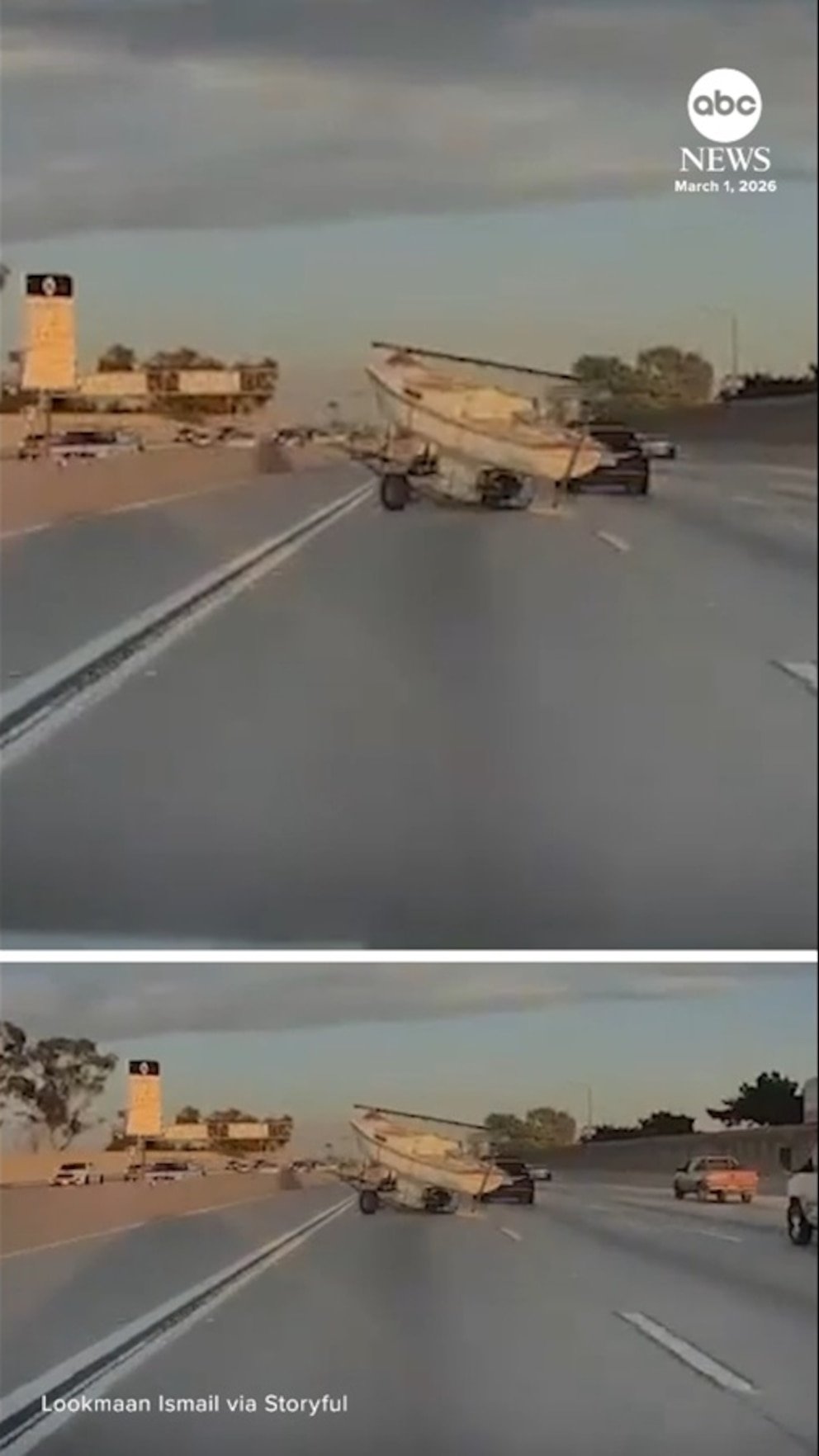 पहा: व्यस्त कॅलिफोर्निया फ्रीवेवर बोट ट्रेलरपासून अलग झाली