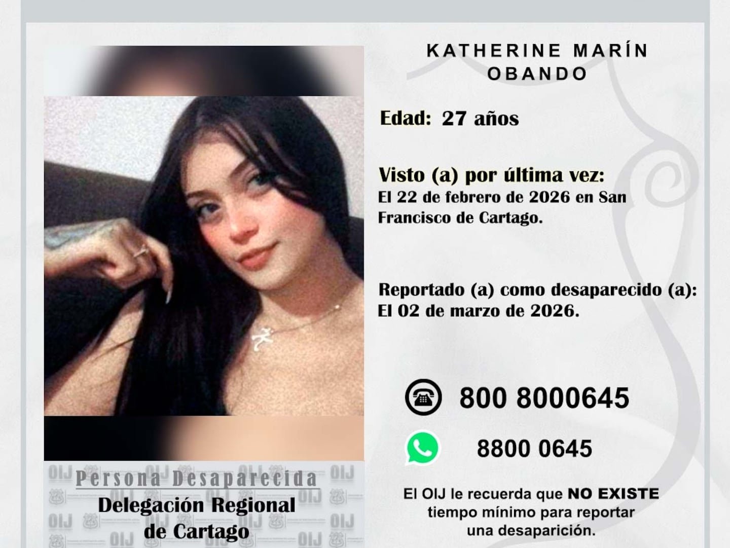 चिन्हाशिवाय एक आठवडा: ते कार्टागोमध्ये हरवलेल्या तरुणीला शोधण्यासाठी मदत मागतात