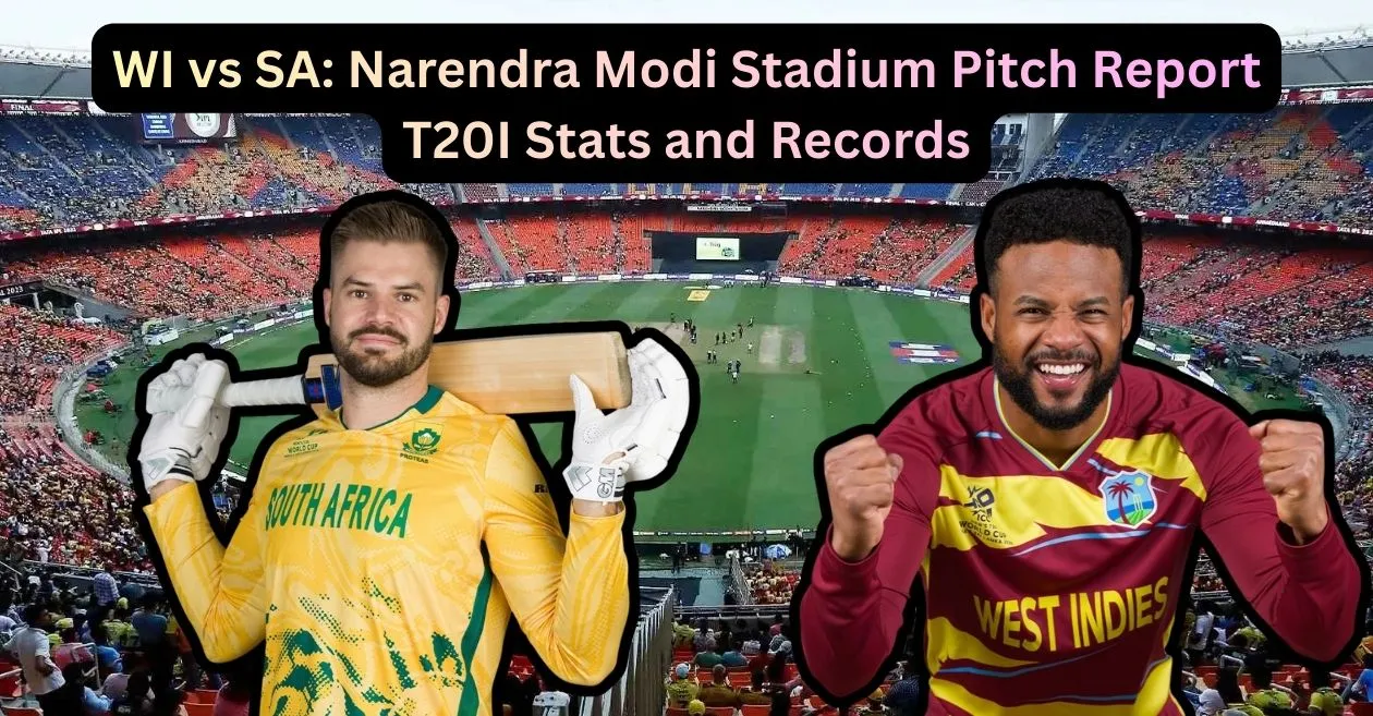 WI vs SA, T20 विश्वचषक 2026: नरेंद्र मोदी स्टेडियम खेळपट्टी अहवाल, T20I आकडेवारी आणि रेकॉर्ड