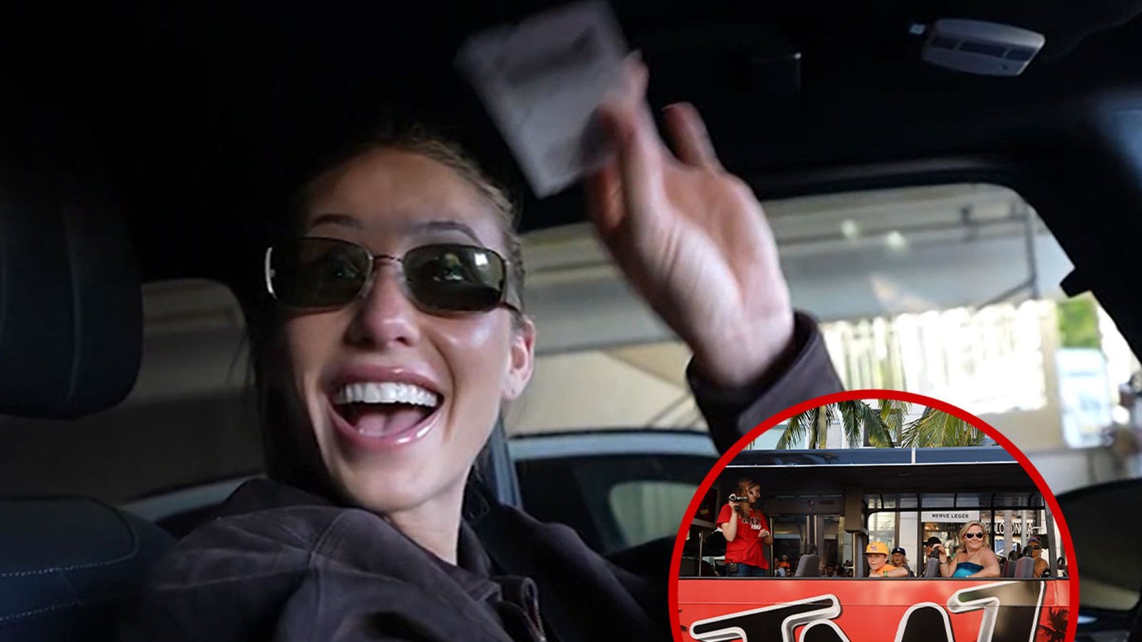 ॲलिक्स अर्ल प्लास्टिक सर्जनच्या कार्यालयाबाहेर फोटो काढण्यासाठी TMZ टूर बसमध्ये चढला